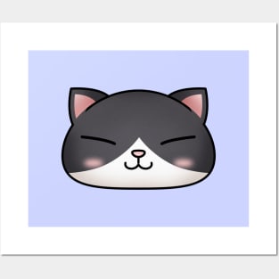 Cute Tuxedo Cat Face Posters and Art